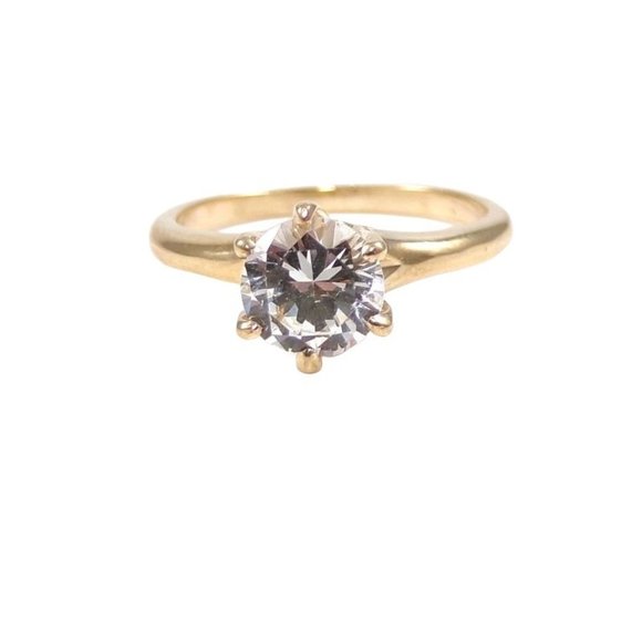 Solid 14K Yellow Gold Clear Quartz Solitaire Engagment Wedding Ring Size 6.5